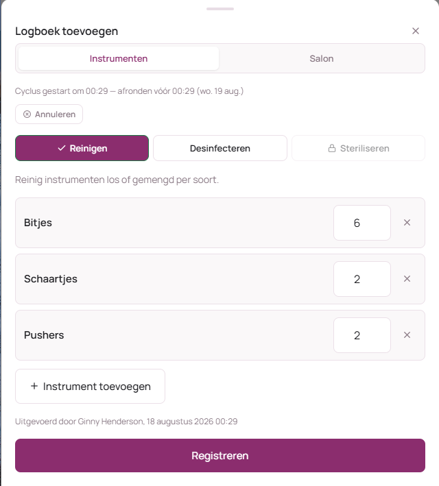 Hygiënelogboek: een instrumentencyclus die klaarstaat om te reinigen